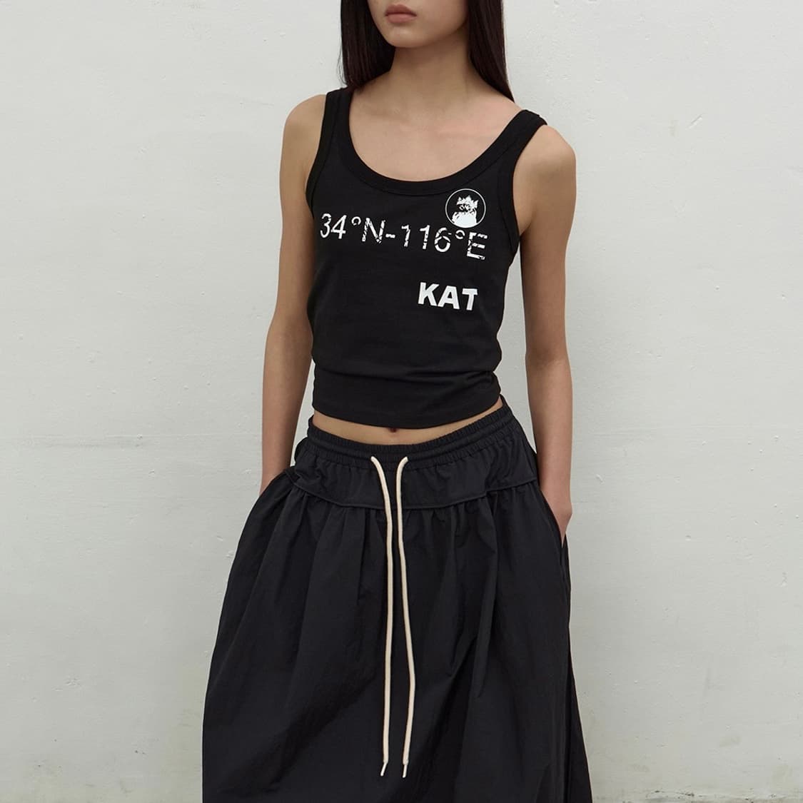 lcdctm 엘씨디씨티엠 캣 프린트 슬림 탱크 탑 슬리브리스 블랙 상품이미지4