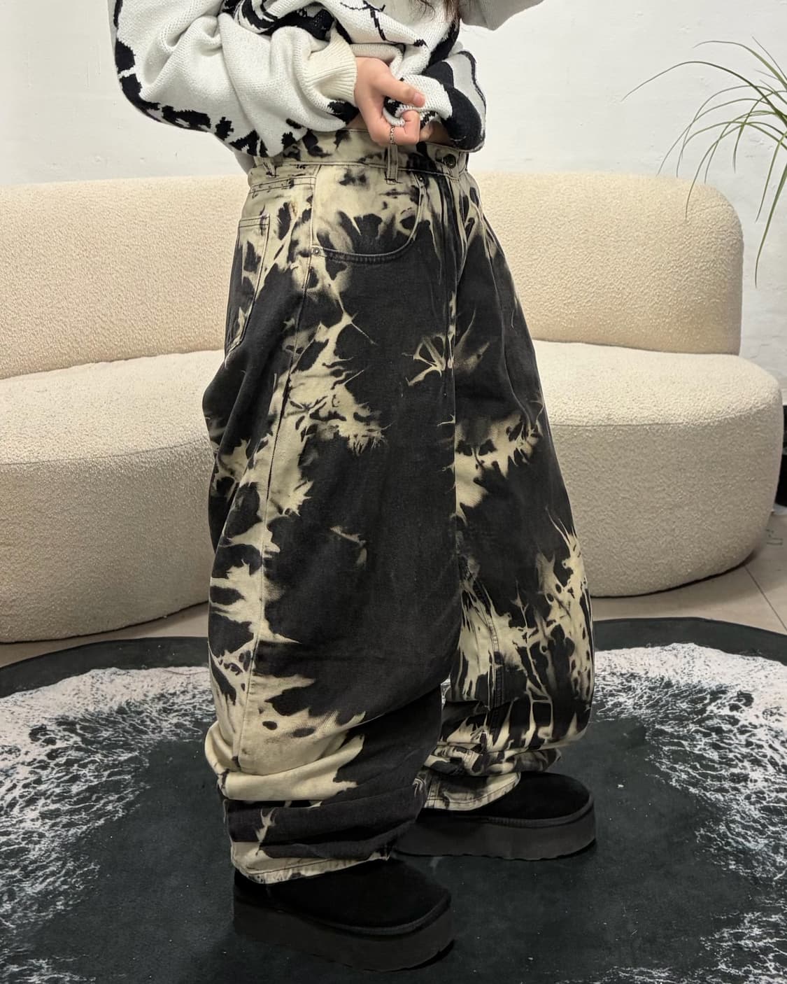 90s OLD NAVY 블랙타이다이 와이드 힙합팬츠 상품이미지1