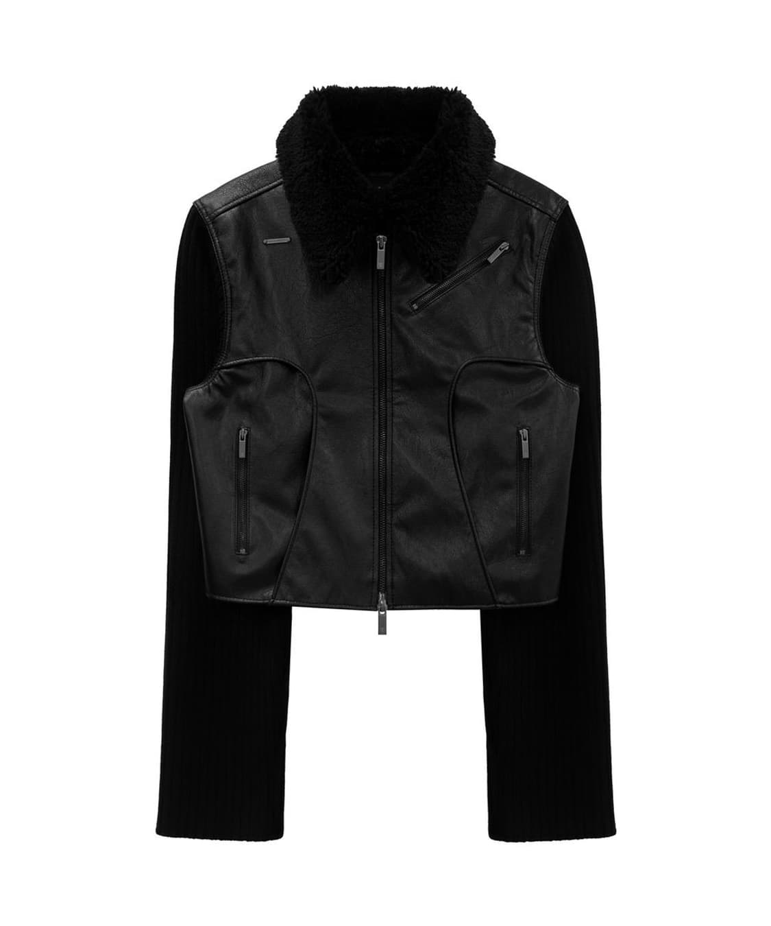 트리밍버드 투웨이 니트 크랙 레더 자켓 상품이미지1