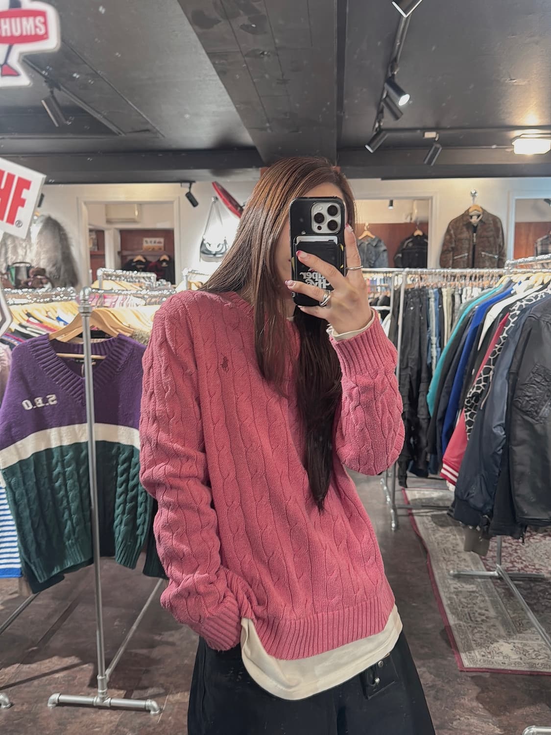 폴로 랄프로렌 빈티지 폴로 케이블 꽈배기 코튼 니트 핑크 M 상품이미지6