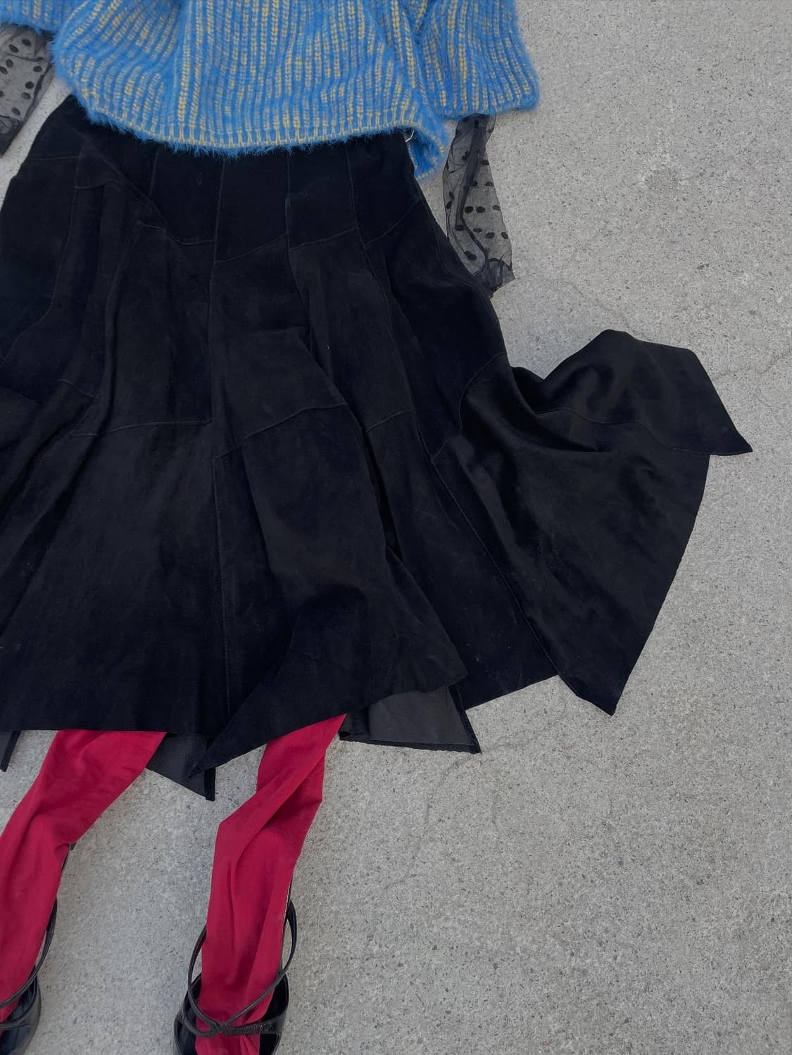 Black suede flare skirt 상품이미지2