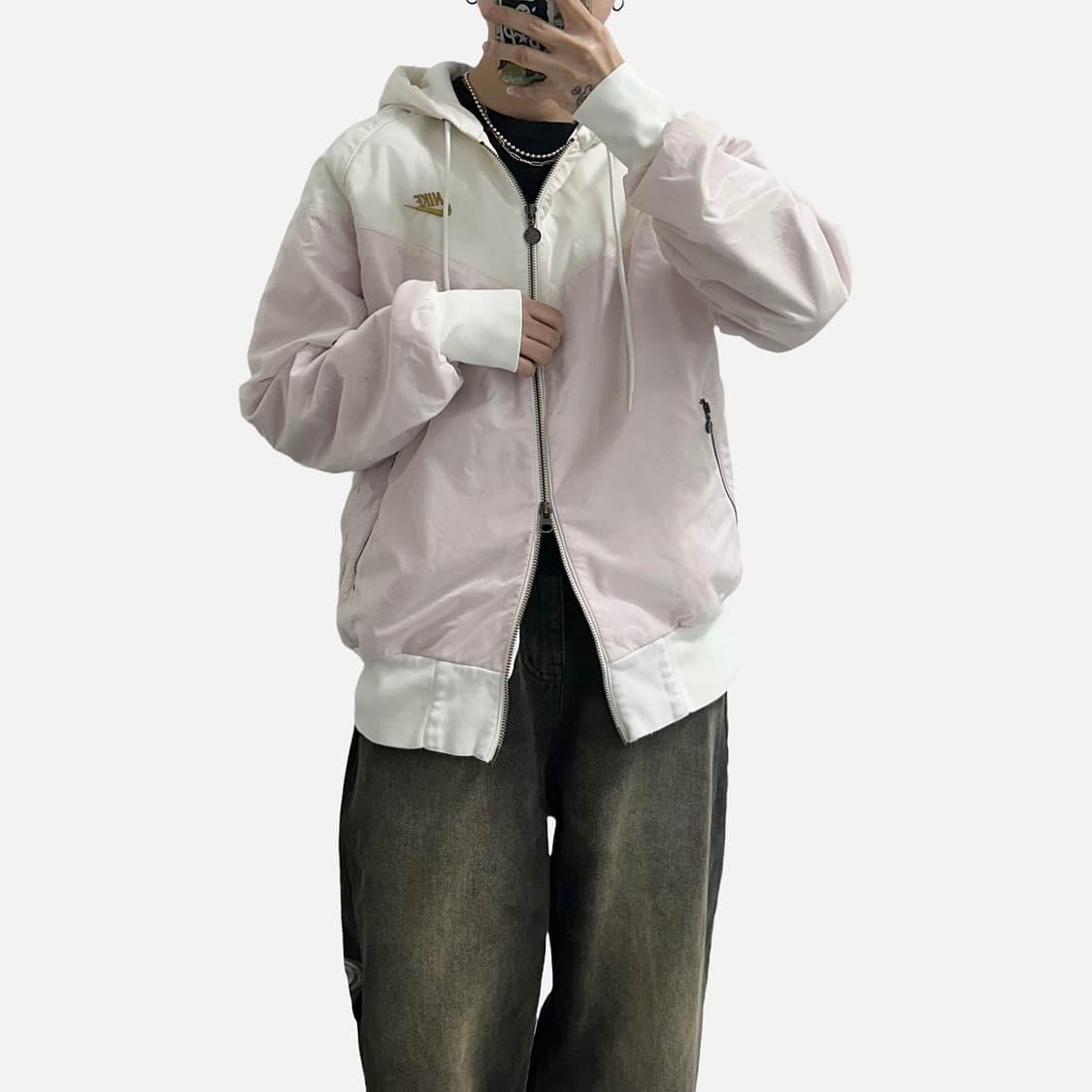 나이키 투웨이 윈드러너 바람막이 후드집업 핑크 아이보리 상품이미지3