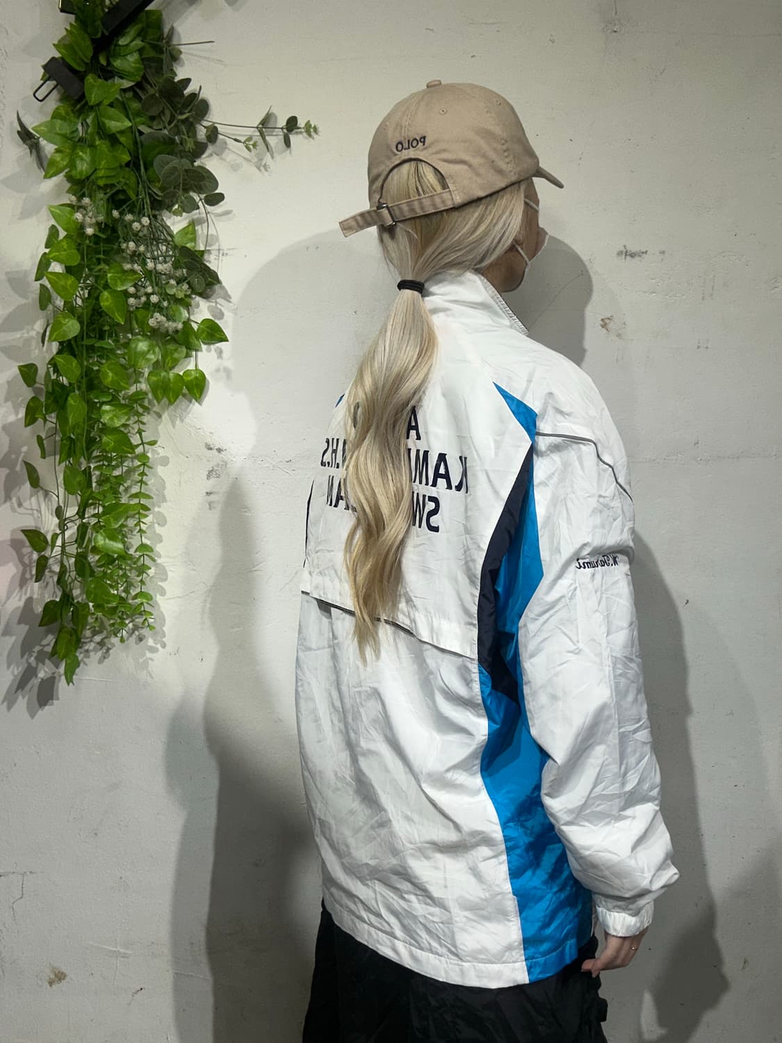 빈티지 화이트 블루 라인 바람막이 자켓 L 상품이미지3