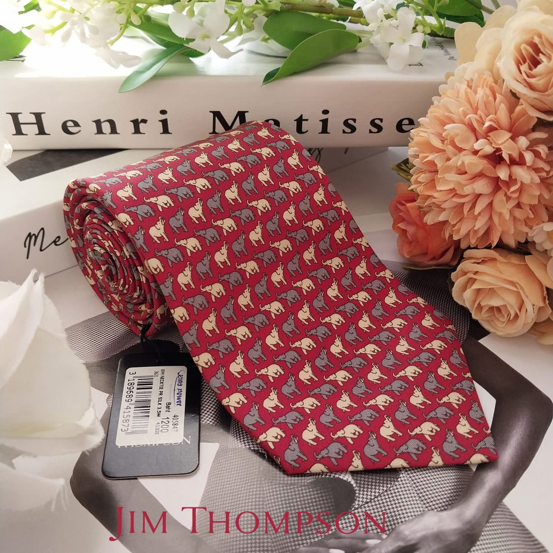 짐톰슨 실크 레드 코끼리 모티브 넥타이 9.2cm 새제품 K1658
 상품이미지1