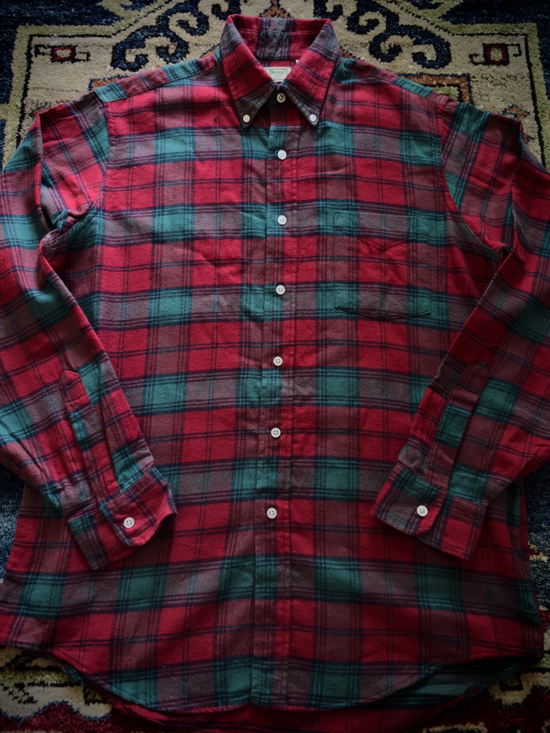 80s 90s USA 엘엘빈 버튼다운 플란넬 타탄 체크셔츠 상품이미지3