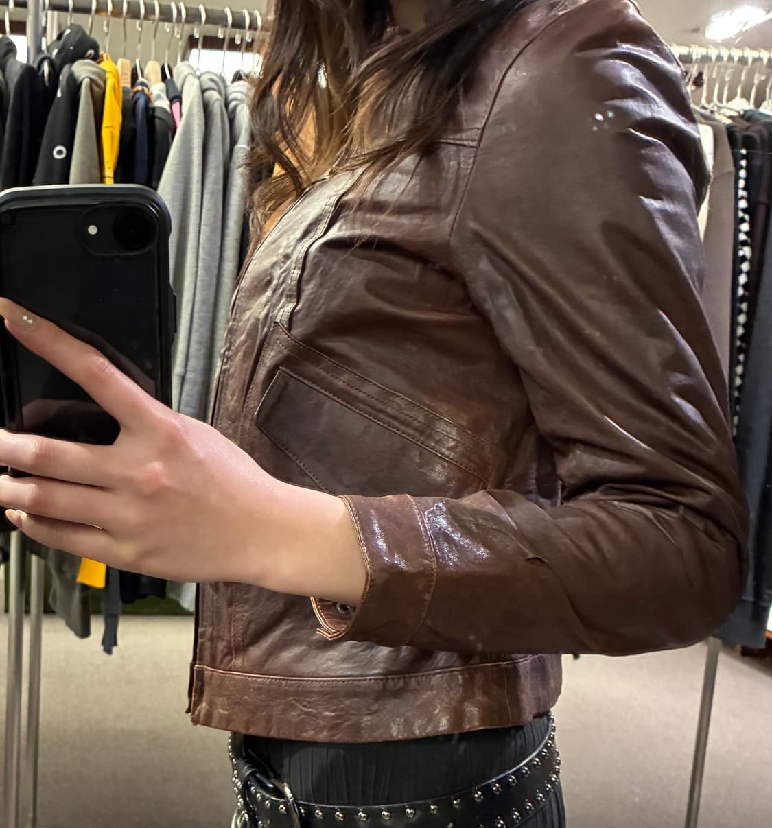 40)Japanese vintage 여성 갈색 가죽 자켓 상품이미지2