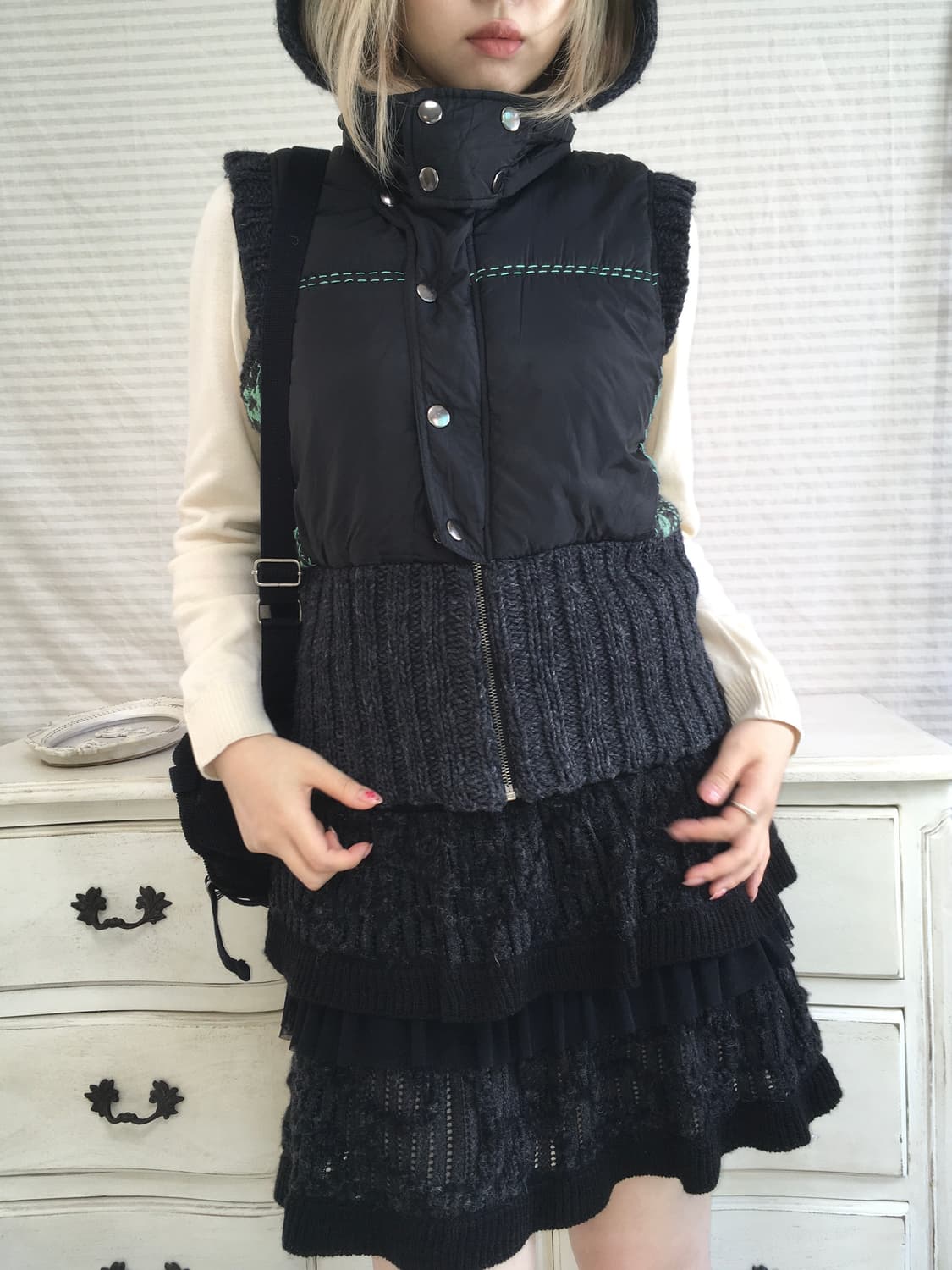 jpn vintage nordic knit stitch hood down 상품이미지3