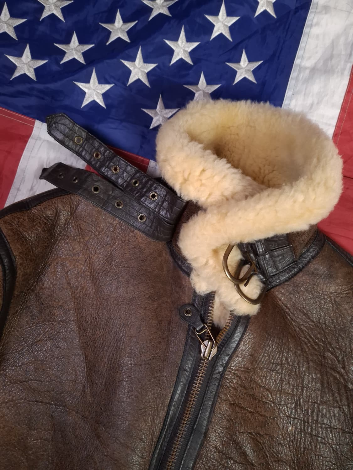 90"s 국내산 미공군 B-3 TYPE 천연가죽 항공 폭격기 무스탕 상품이미지7