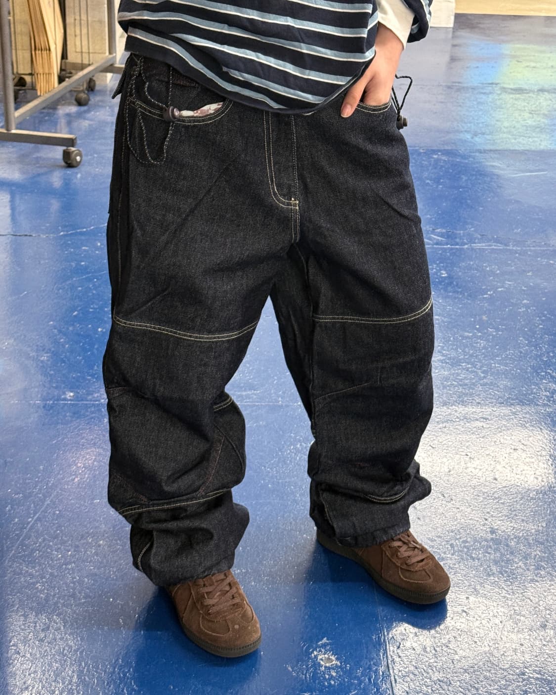 2000s MLB 스티치 더블니 데님 팬츠 상품이미지1