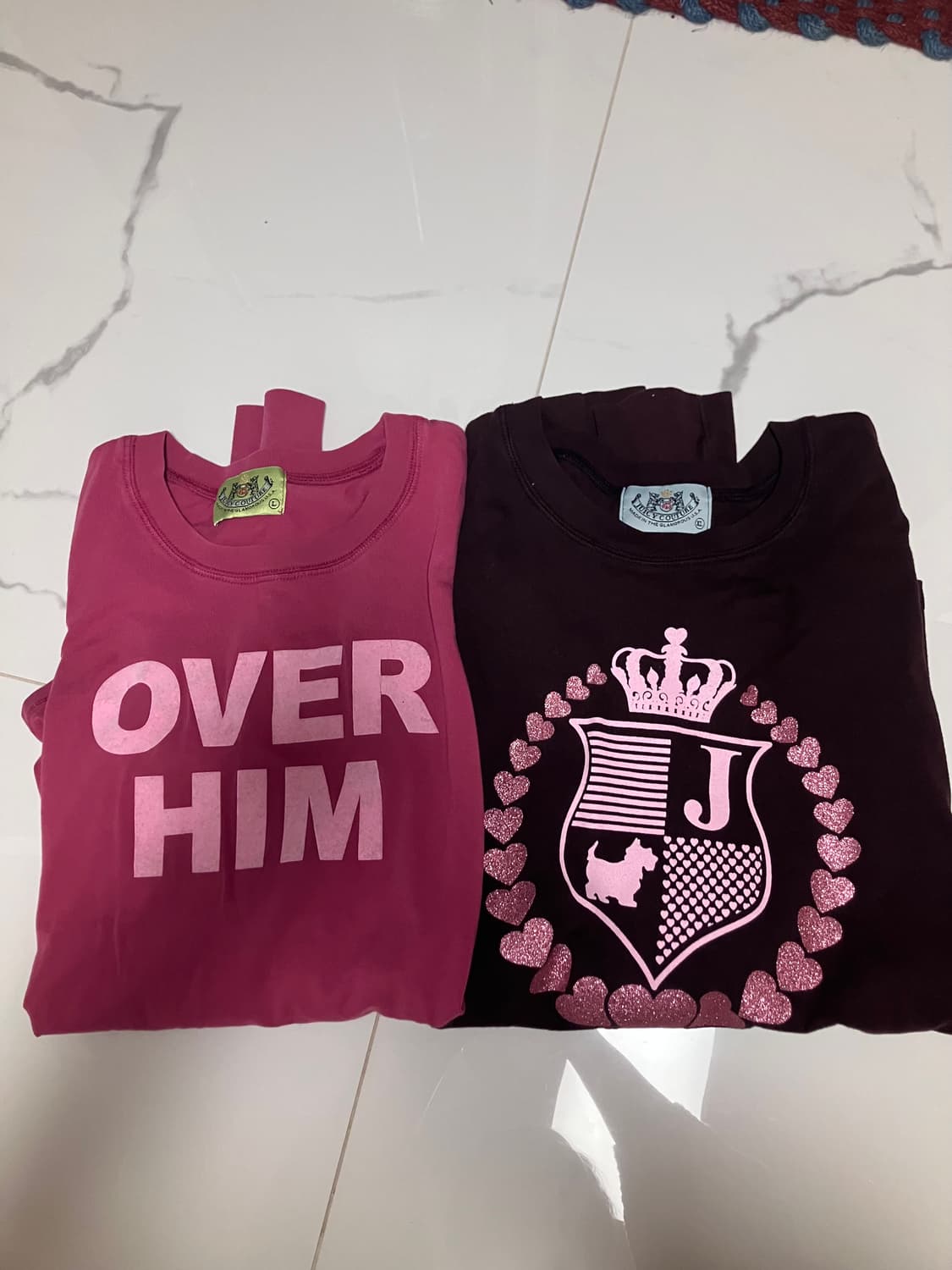 Y2K 쥬시꾸뛰르 브라운 핑크프린트 긴팔 쭉티 티셔츠 XL 상품이미지3