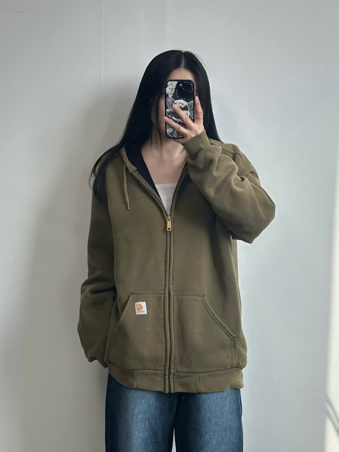 칼하트 자수로고 써멀 레인디펜더 된장 후드집업 상품이미지1