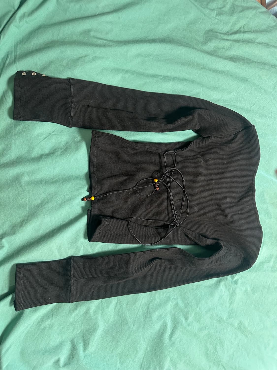 포에토 골지 스트링 블랙 티셔츠  상품이미지5