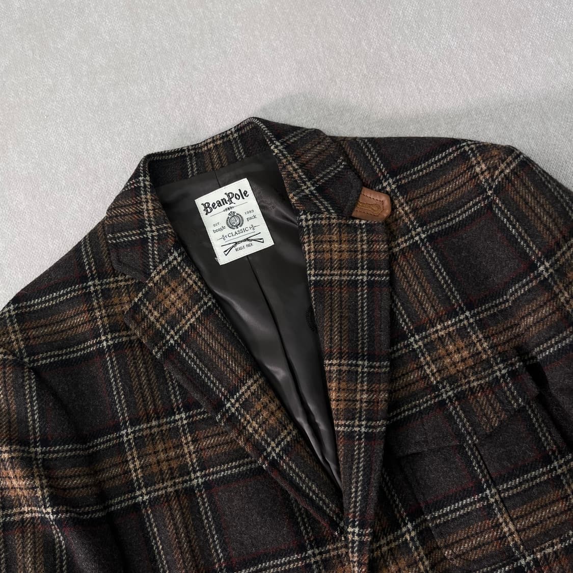 95 빈폴 가죽 엘보 패치 울 체크 헌팅 자켓 상품이미지2