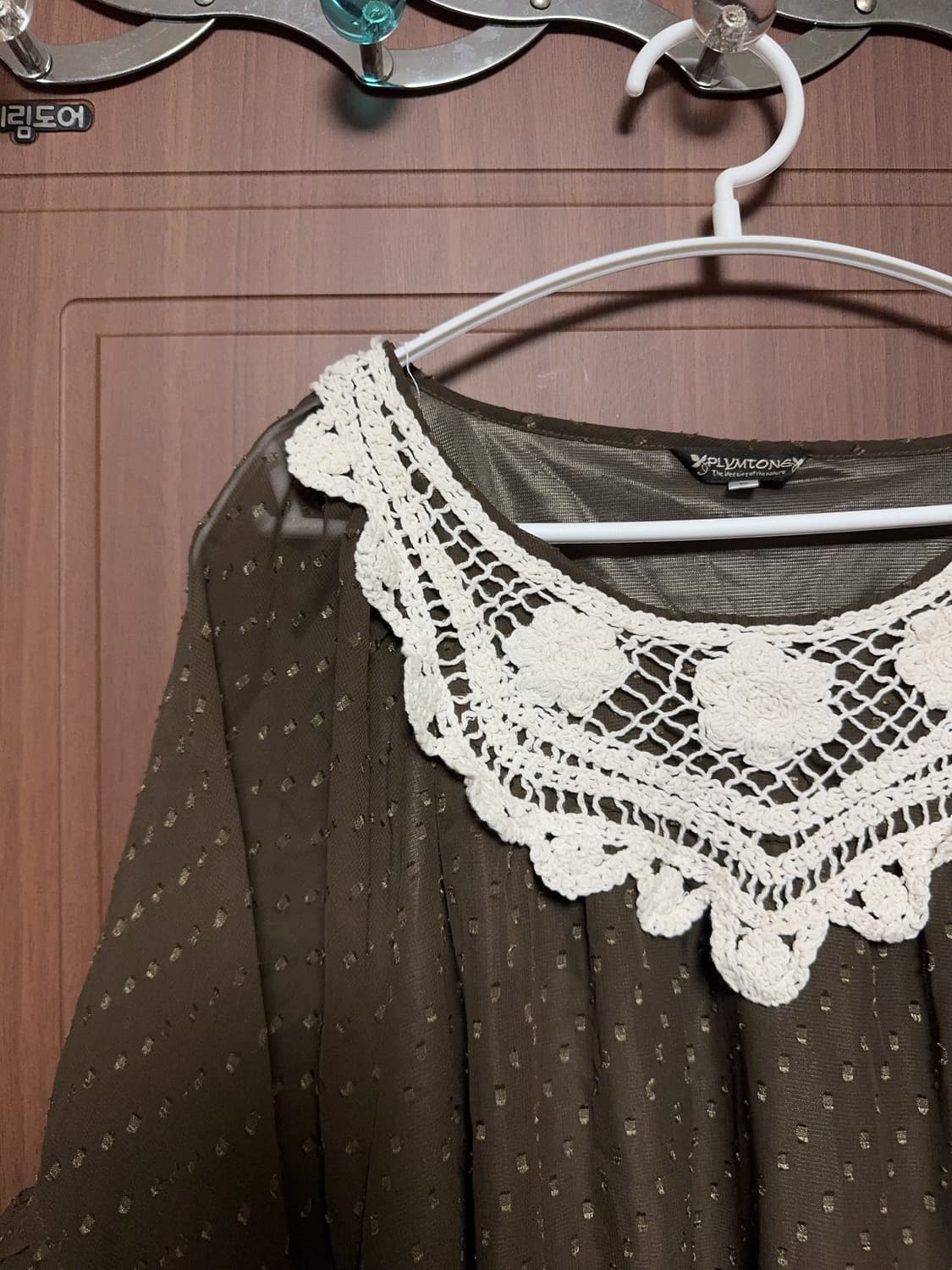 모리걸 라떼갸루 하구미 일본 빈티지 도트 크로셰 쉬폰 판쵸 블라우스 상품이미지3