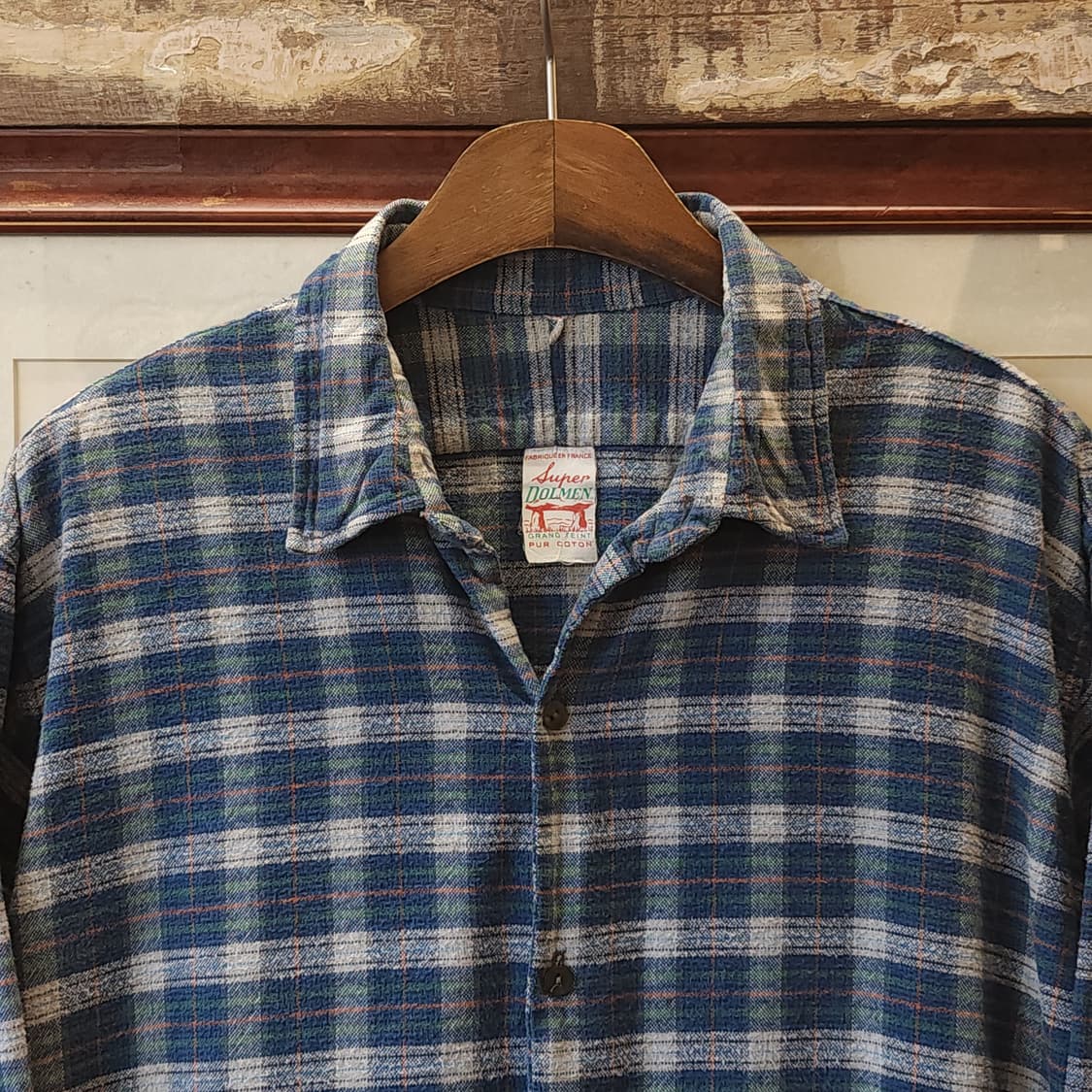 60s 프랑스 워크셔츠 플란넬 셔츠 가드너 빈티지 셔츠 롱 튜닉 셔츠 L 상품이미지4