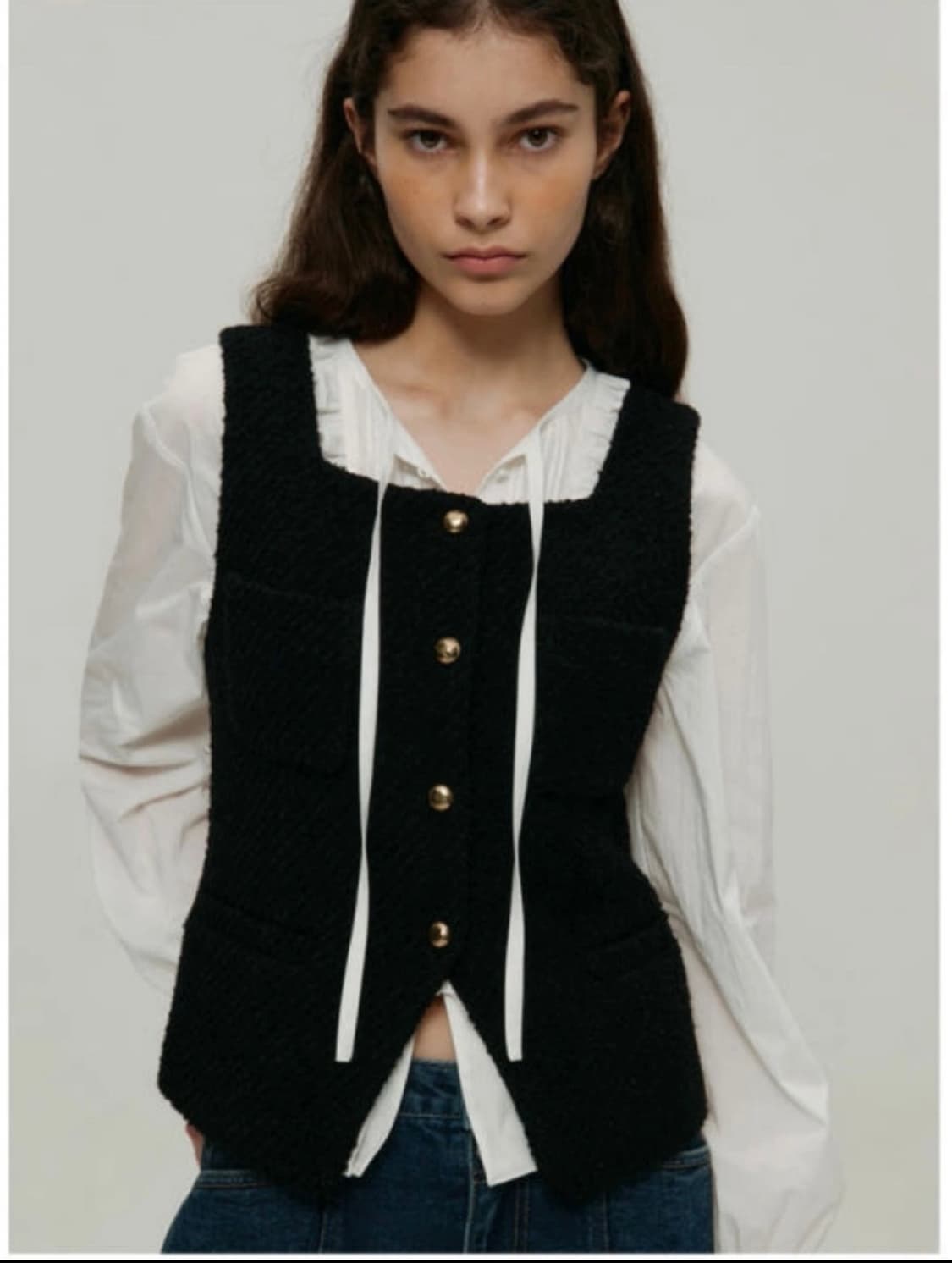 앳코너 스퀘어 네크 트위드 베스트 상품이미지1