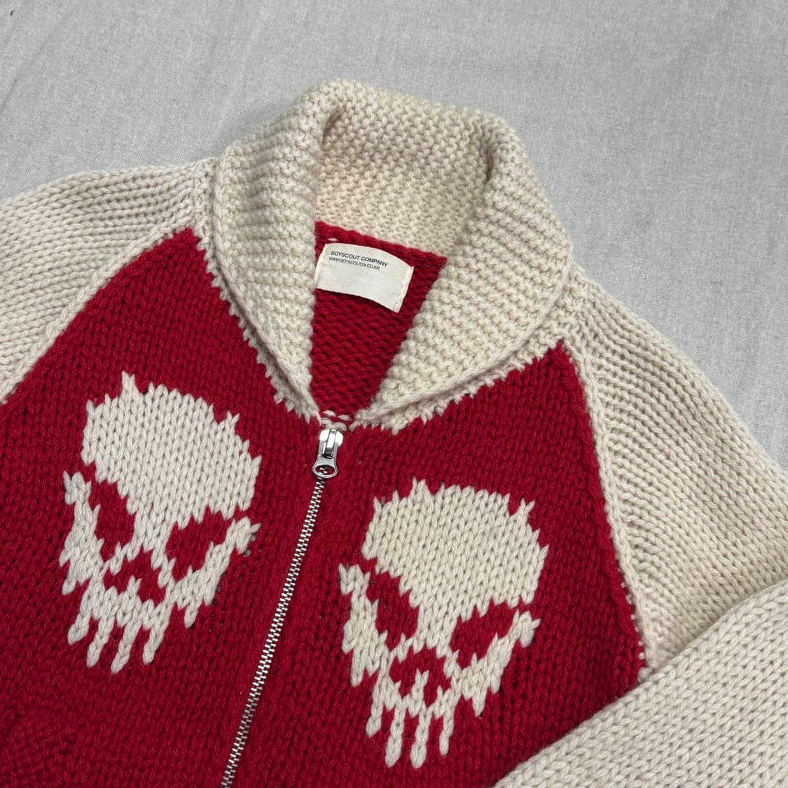 빈티지 숄카라 배색 스컬 니트 집업 95 상품이미지2