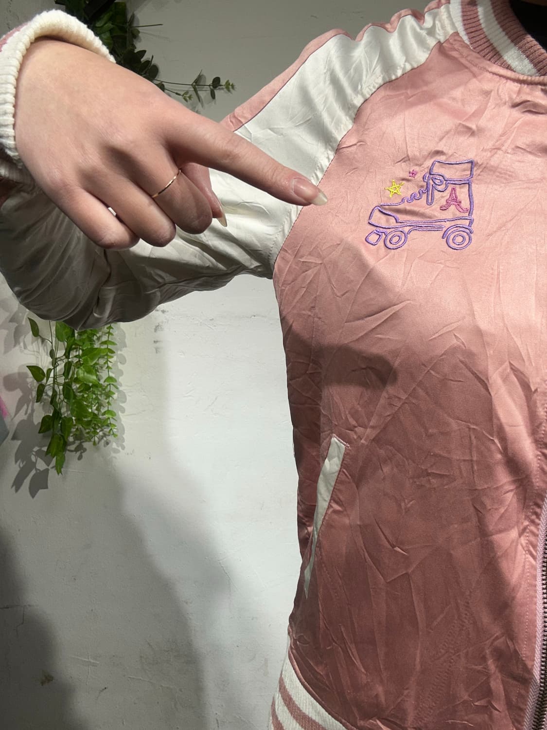 일본 빈티지 핑크 화이트 스카잔 자켓 XS 상품이미지4