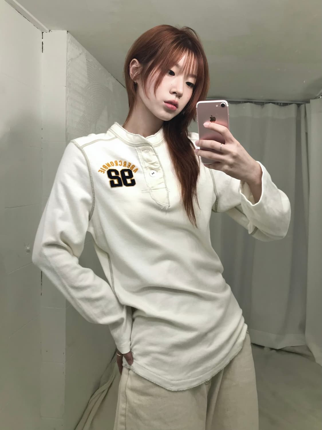 아베크롬비 화이트 스티치 헨리넥 롱슬리브 상품이미지2