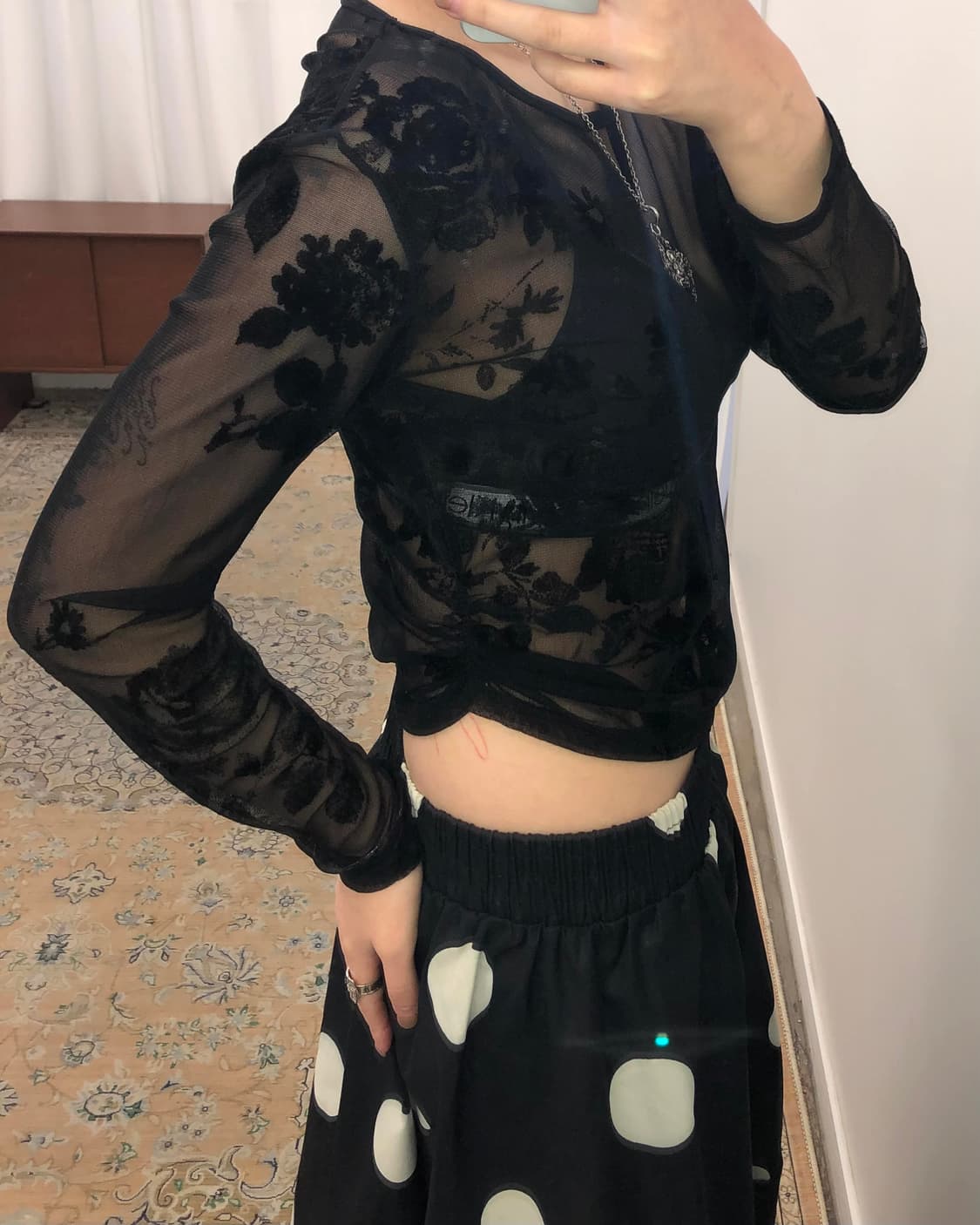 플라워 셔링 시스루 슬리브 상품이미지4