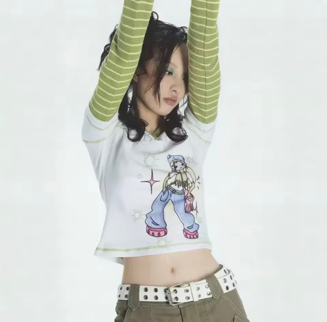 일본 빈티지 하라주쿠 y2k 핀터깔 90s 브이넥 레이어드 긴팔 티셔츠 상품이미지2