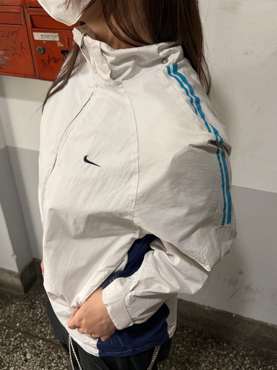 90s NIKE 올드스쿨 화이트&네이비 윈드브레이커 상품이미지2