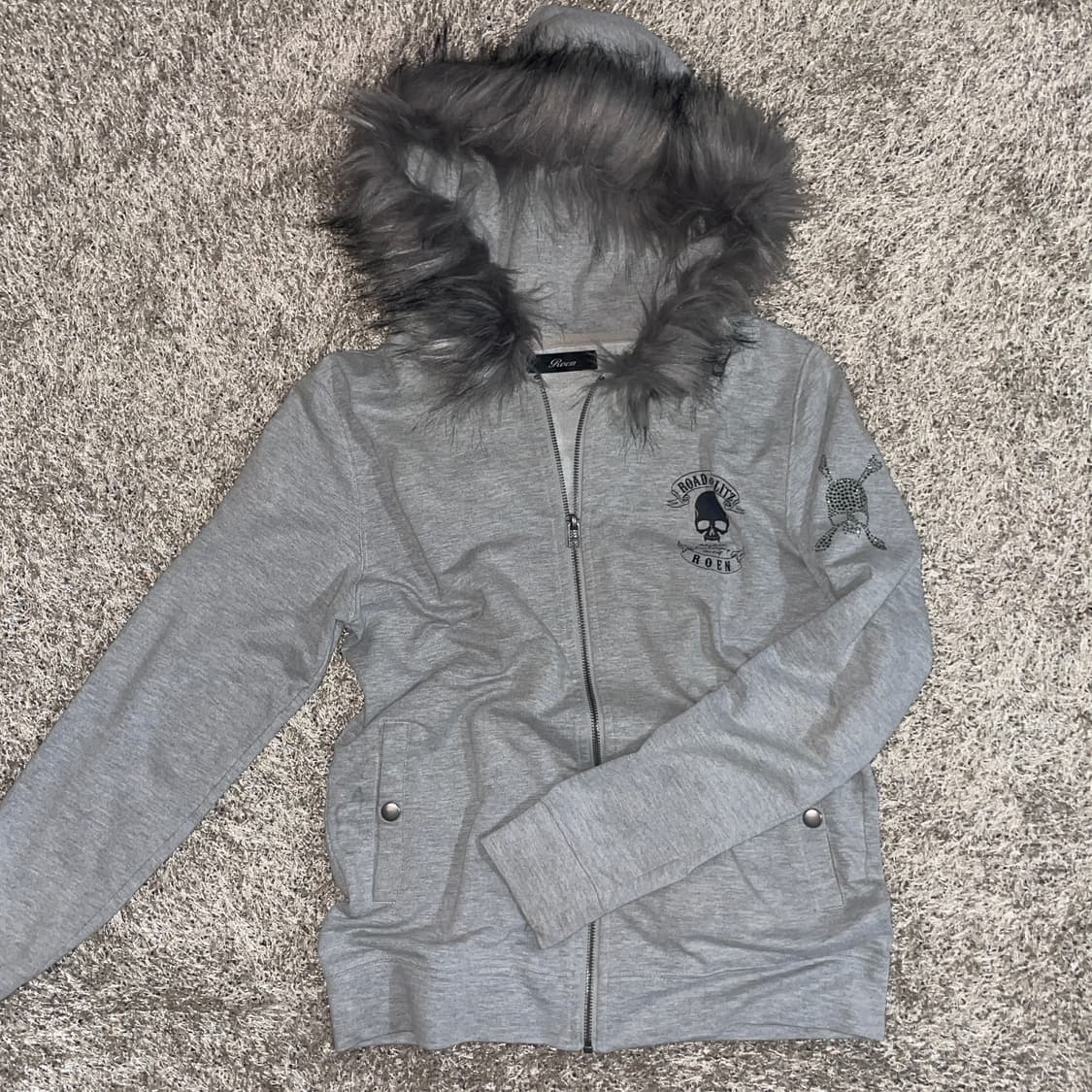 스컬 해골 큐빅 퍼 후드집업 펑크 상품이미지2