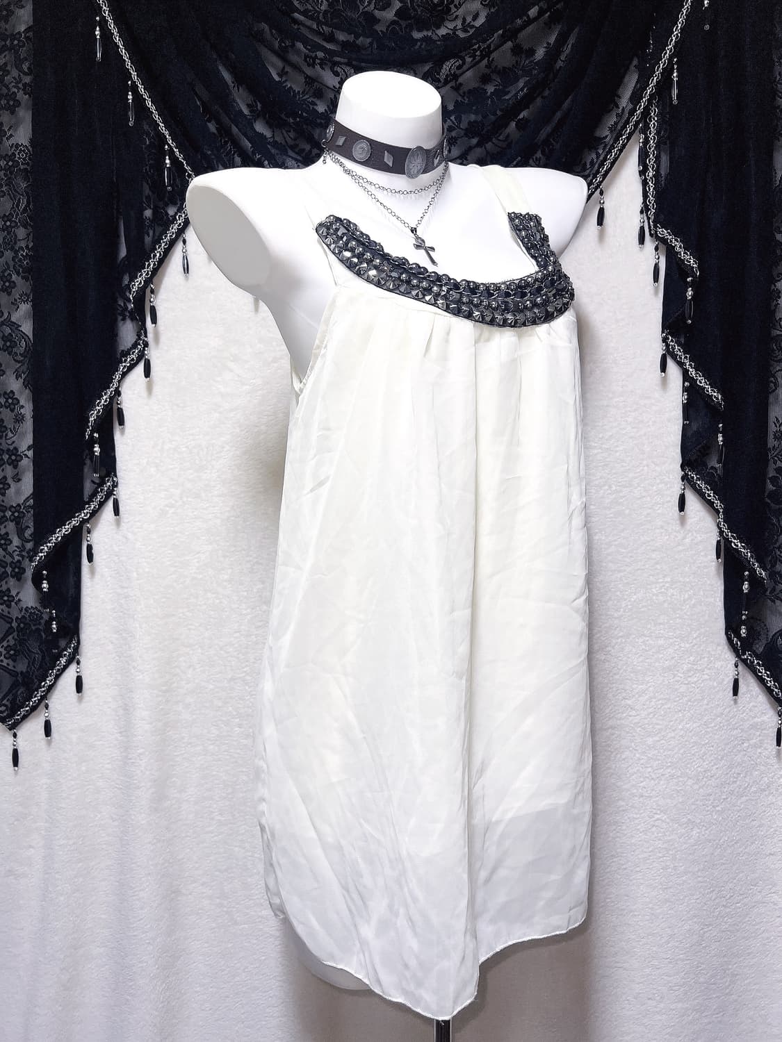 오리엔탈 비즈장식 쉬폰 미니원피스 슬리브리스 나시 로맨틱갸루 로걀 히메 상품이미지4