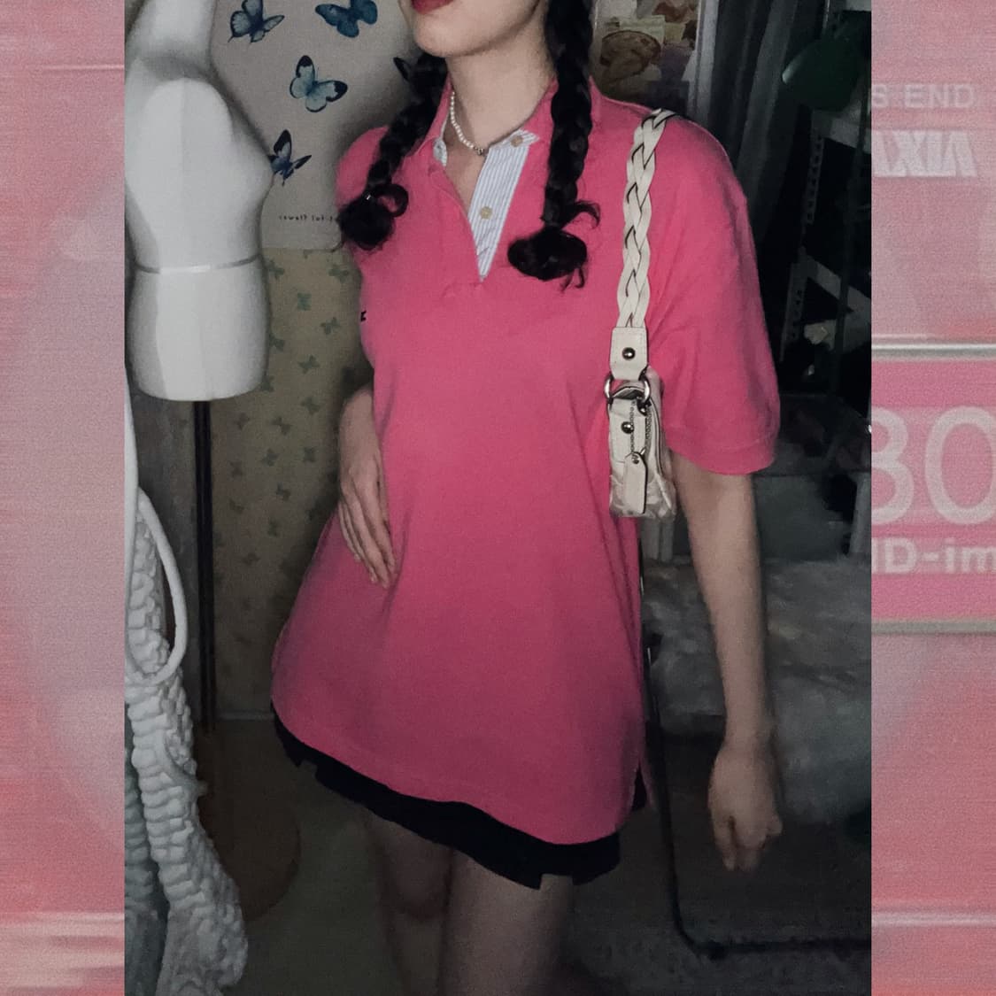 타미 핑크 오버핏 카라 티셔츠 상품이미지2