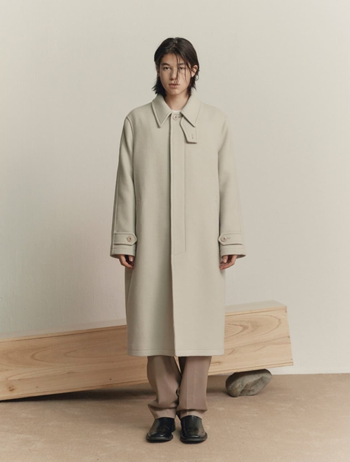 실측 XL) COOR 쿠어 MTR 발마칸 울 캐시미어 코트 크림 희귀 상품이미지1