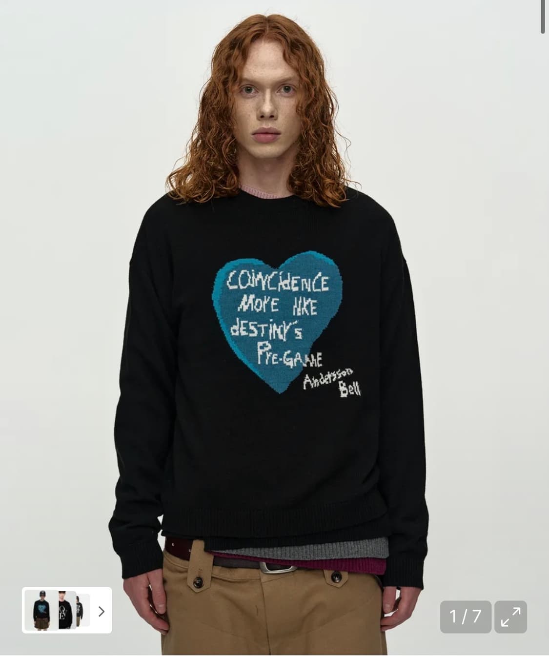 앤더슨벨 하트 메세지 니트 / 블랙 XL 상품이미지1