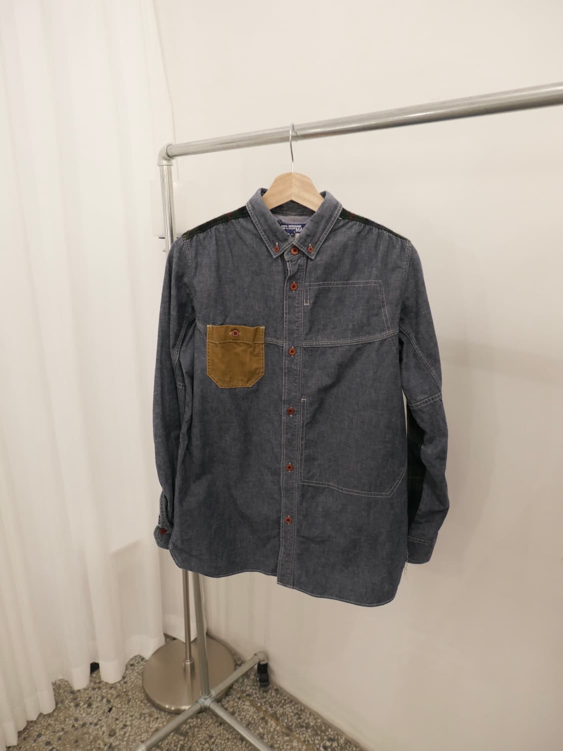 준야 와타나베 체크 패치 데님 셔츠 상품이미지1