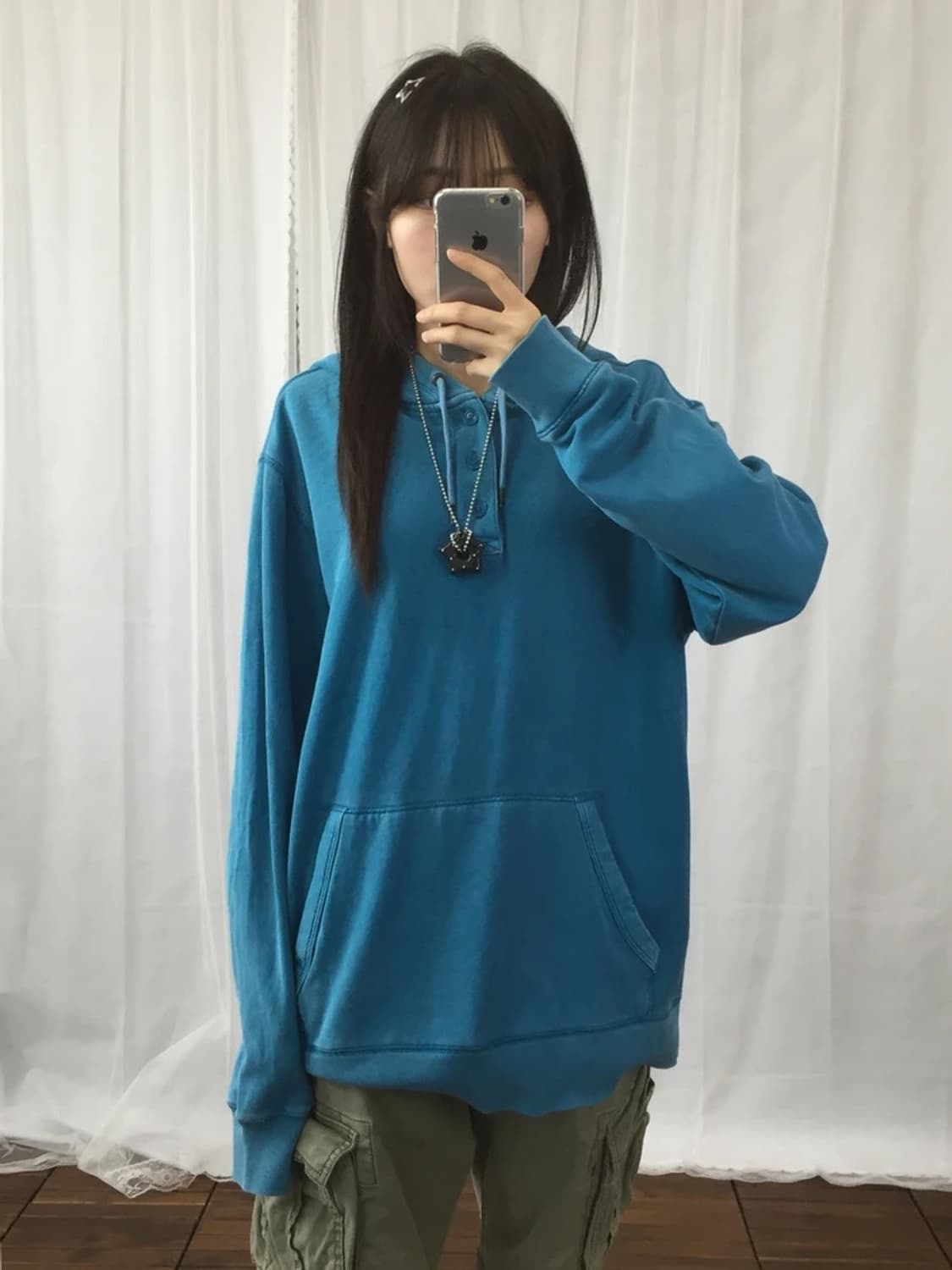 Gap Blue Henley Pullover Hoodie 상품이미지2