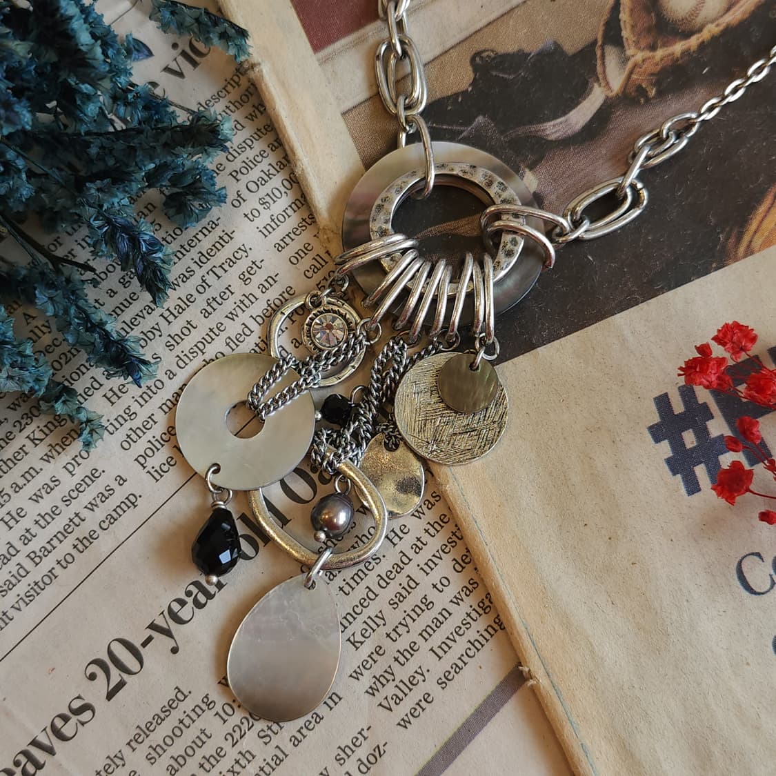 90s 프랑스 빈티지 쥬얼리 엔틱 실버 서클 펜던트 체인 목걸이 상품이미지2