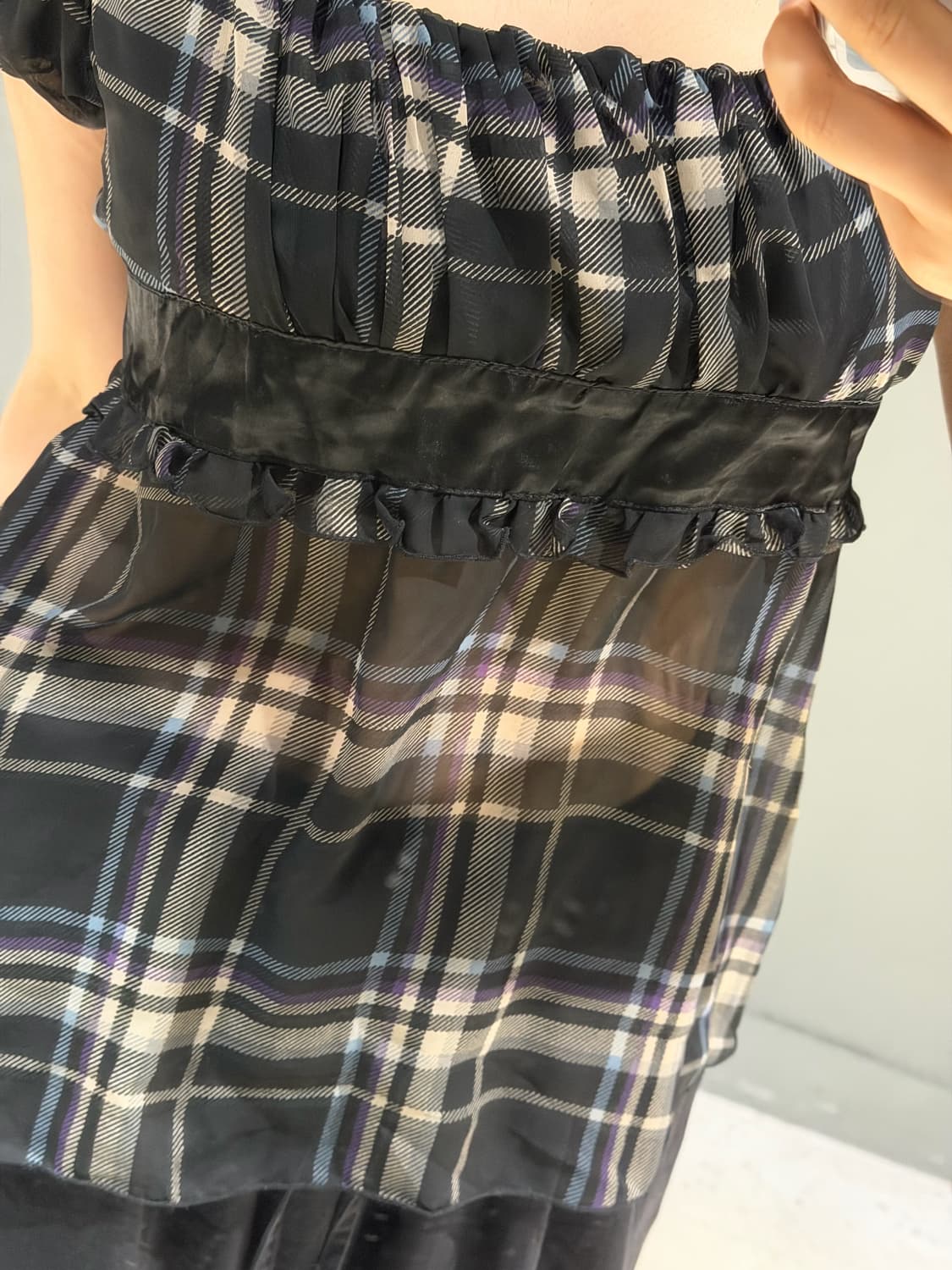 puff sleeve see-through check top 상품이미지4