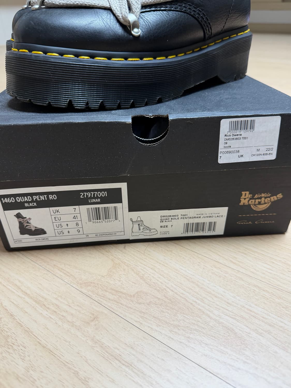 닥터마틴 x 릭 오웬스 1460 RO 레더 레이스 업 플랫폼 부츠 블랙 상품이미지4