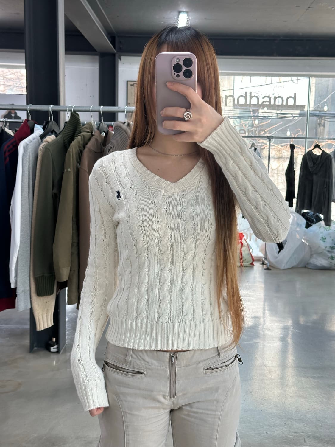  폴로랄프로렌 케이블 브이넥 니트 아이보리 상품이미지1