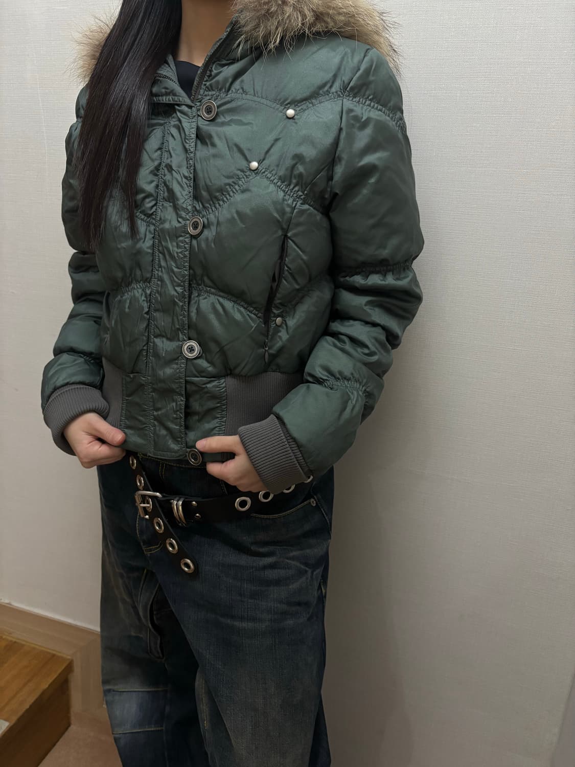 빈티지 청록 펑크 패딩 점퍼 상품이미지5