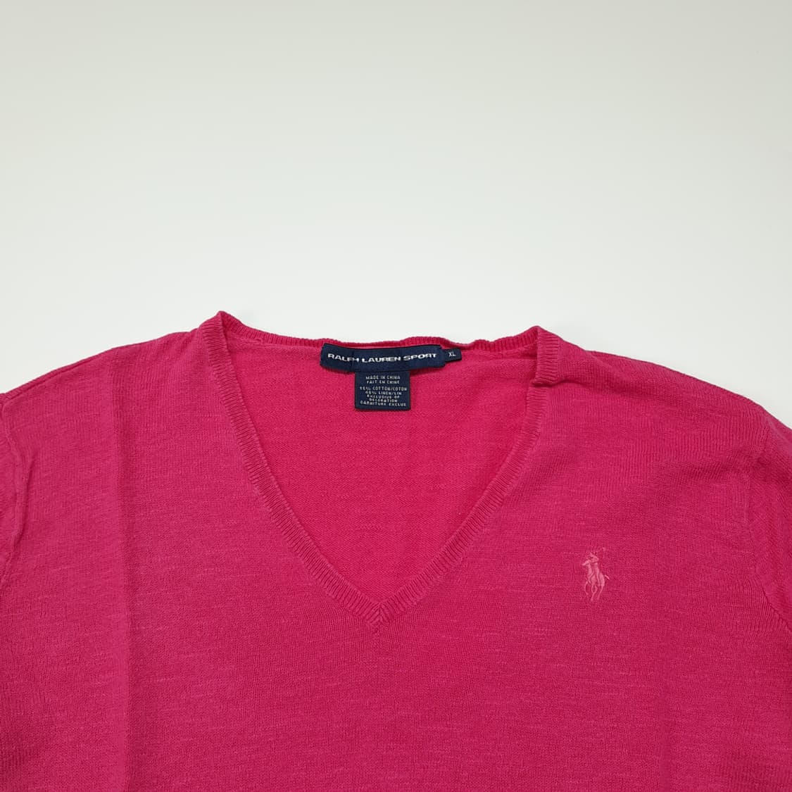 CL416 XL 폴로 90s 코튼린넨 브이넥 핑크포니 니트 스웨터 상품이미지2