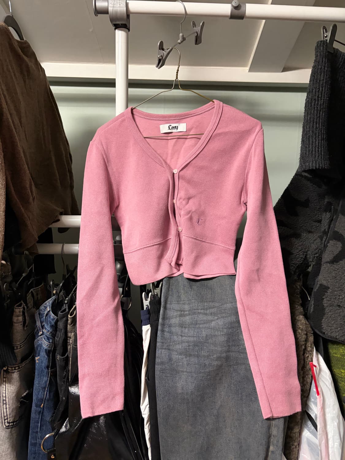 Leey 핑크 가디건 상품이미지1