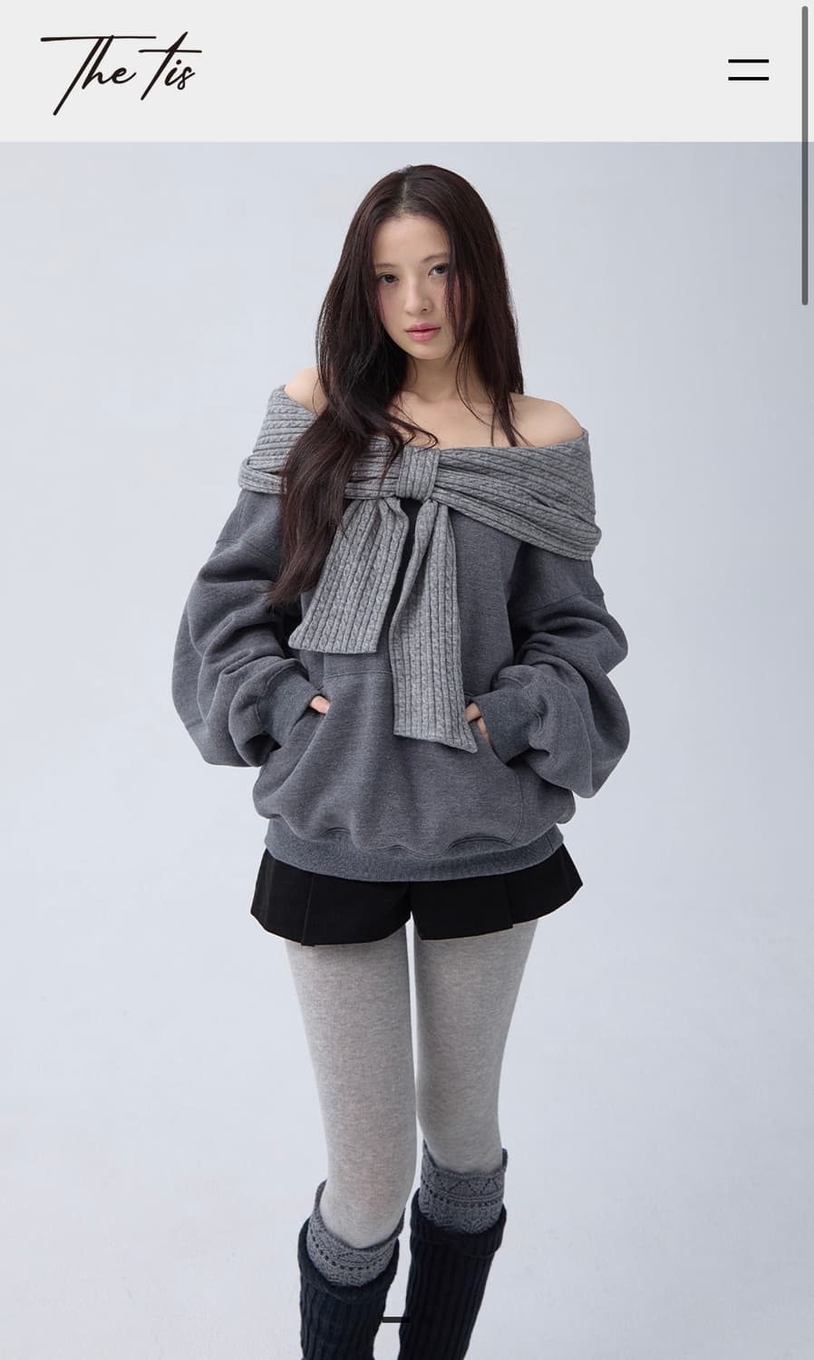 더티스 투웨이 리본 오프숄더 후디 그레이 리본후드 후드티 상품이미지1