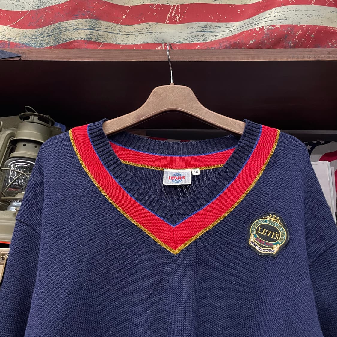 90s 리바이스 크리켓 패치 로고 프레피 브이넥 니트 스웨터 상품이미지3