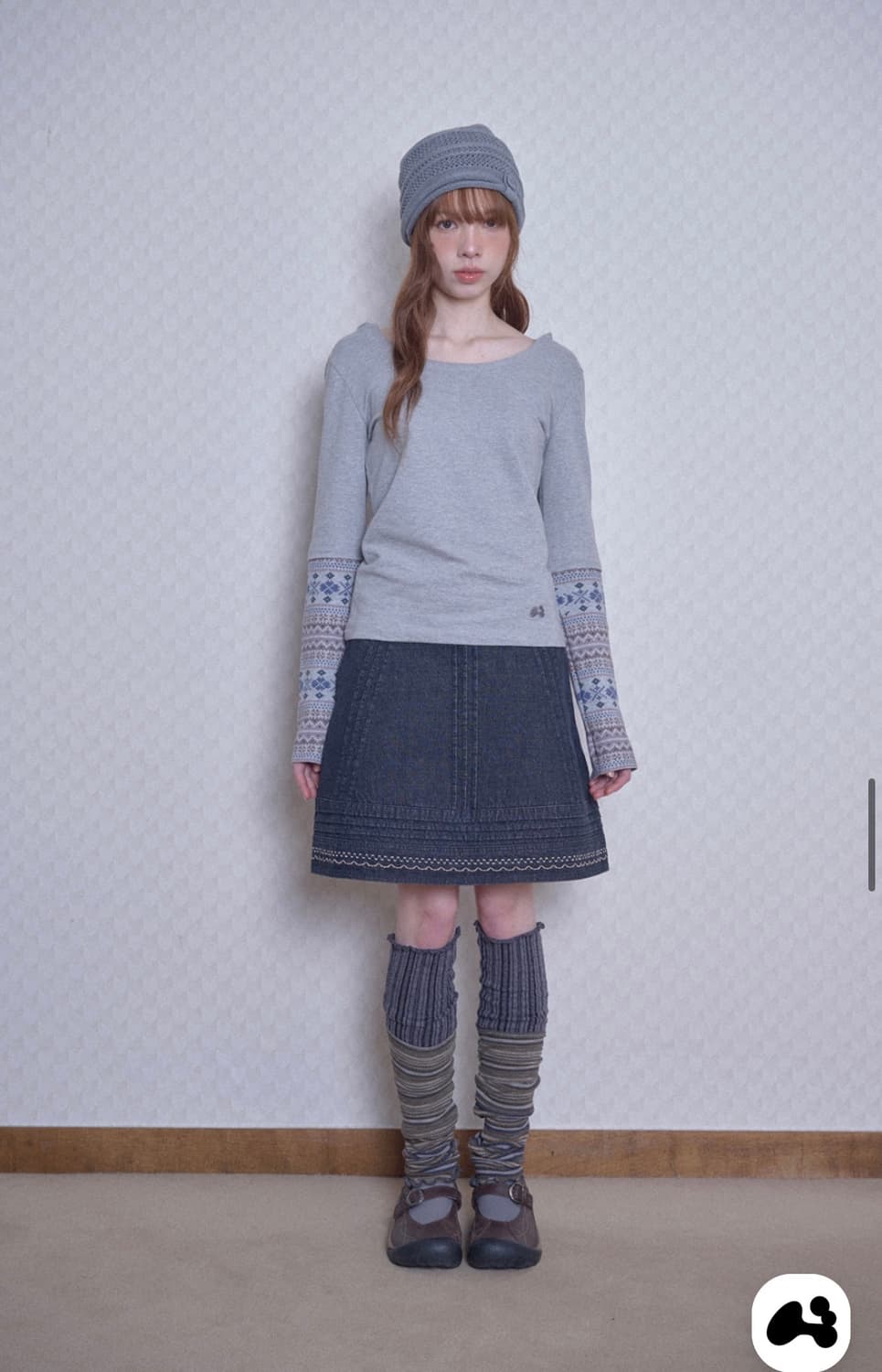 허그유어스킨) Knitted Panel Sleeve Hoodie GR F 상품이미지2