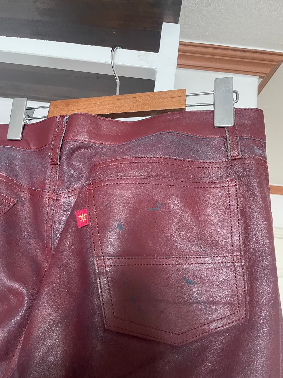 펑크 크랙진 – 일본산 소가죽 레더 팬츠 (버건디 / Size 48) 상품이미지5
