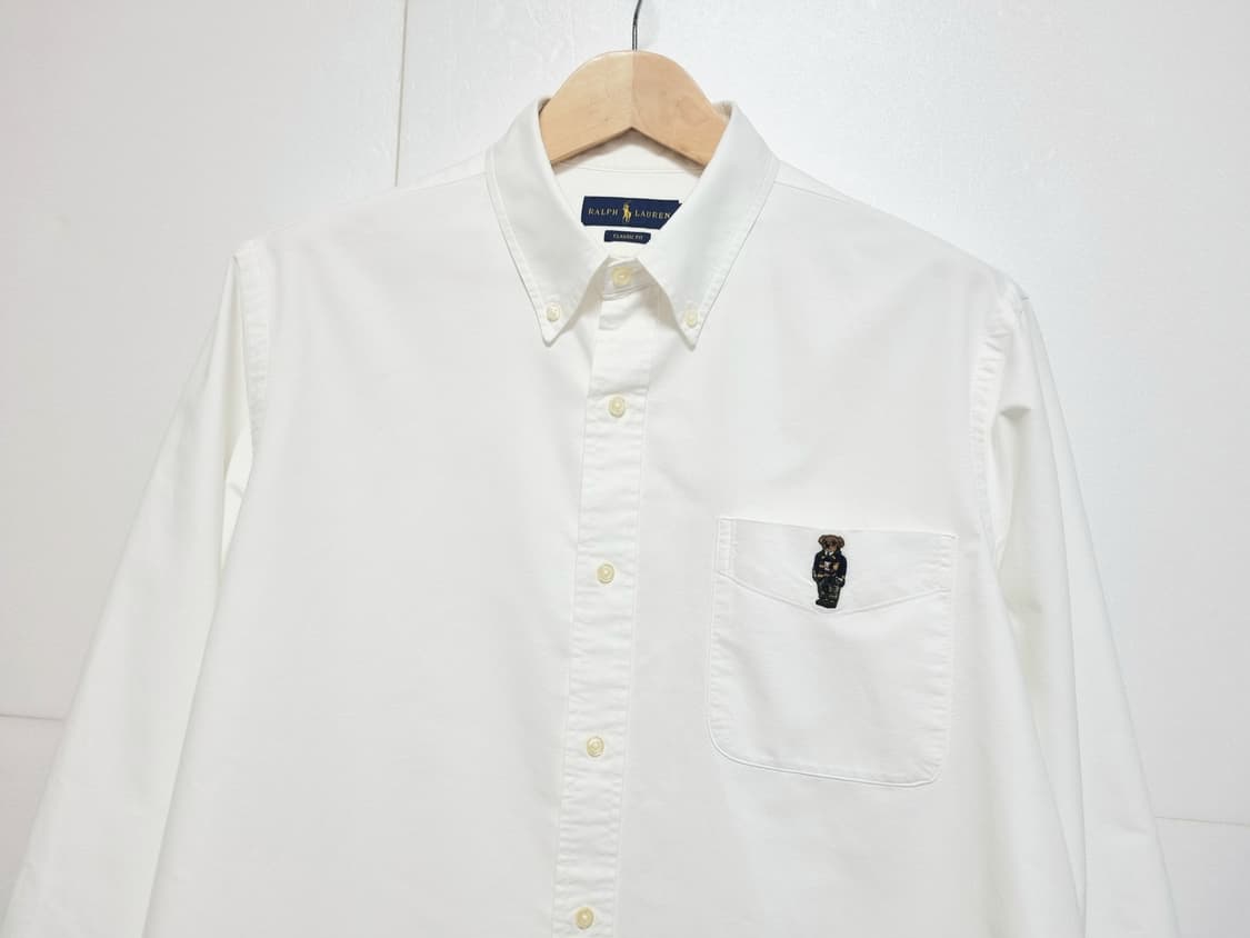남성 레어 폴로 베어 화이트 흰색 옥스퍼드 옥스포드 자수 긴팔 남방 셔츠 상품이미지3