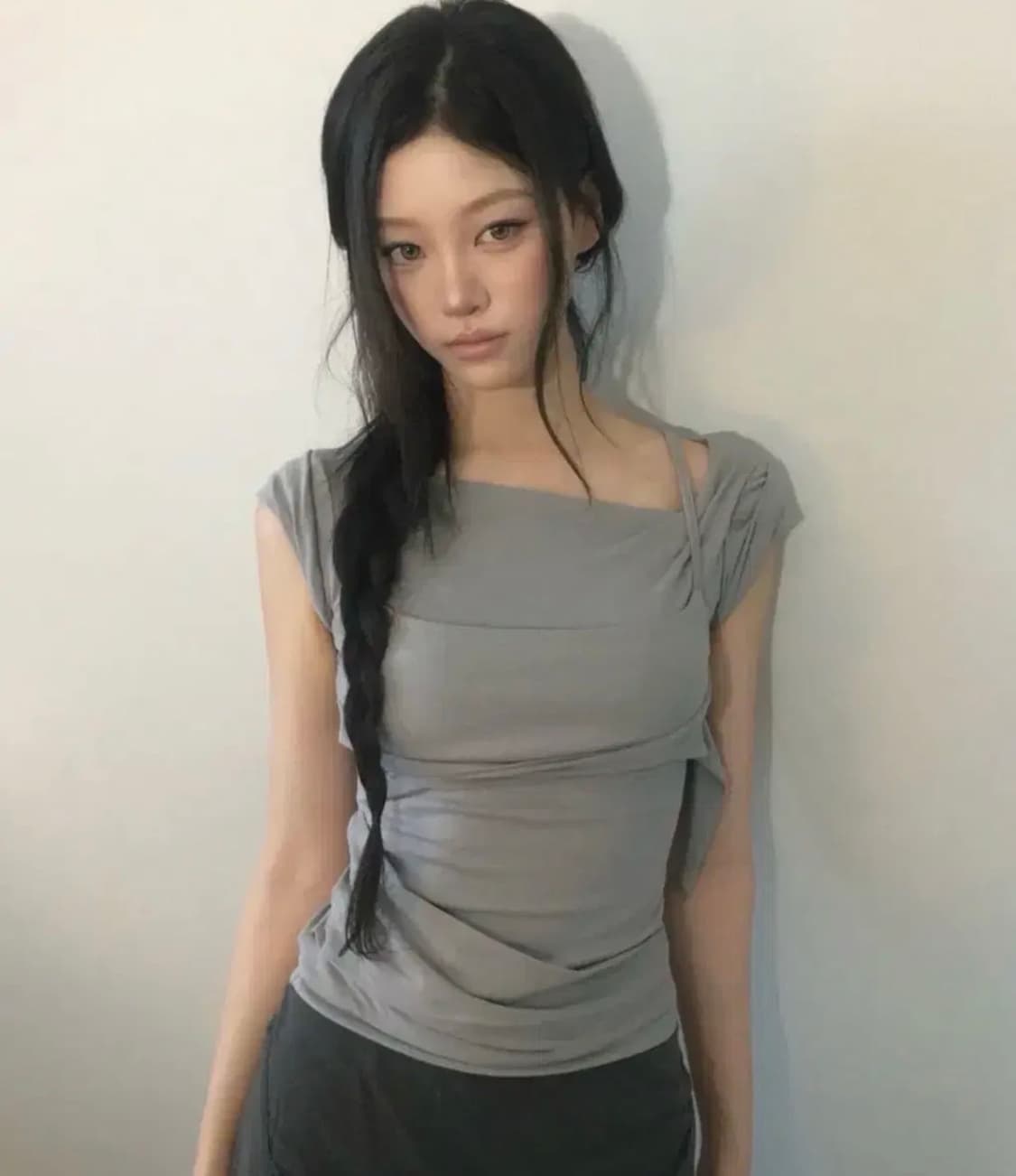 플레어업 레이어드 뷔스티에 티셔츠 그레이 상품이미지1