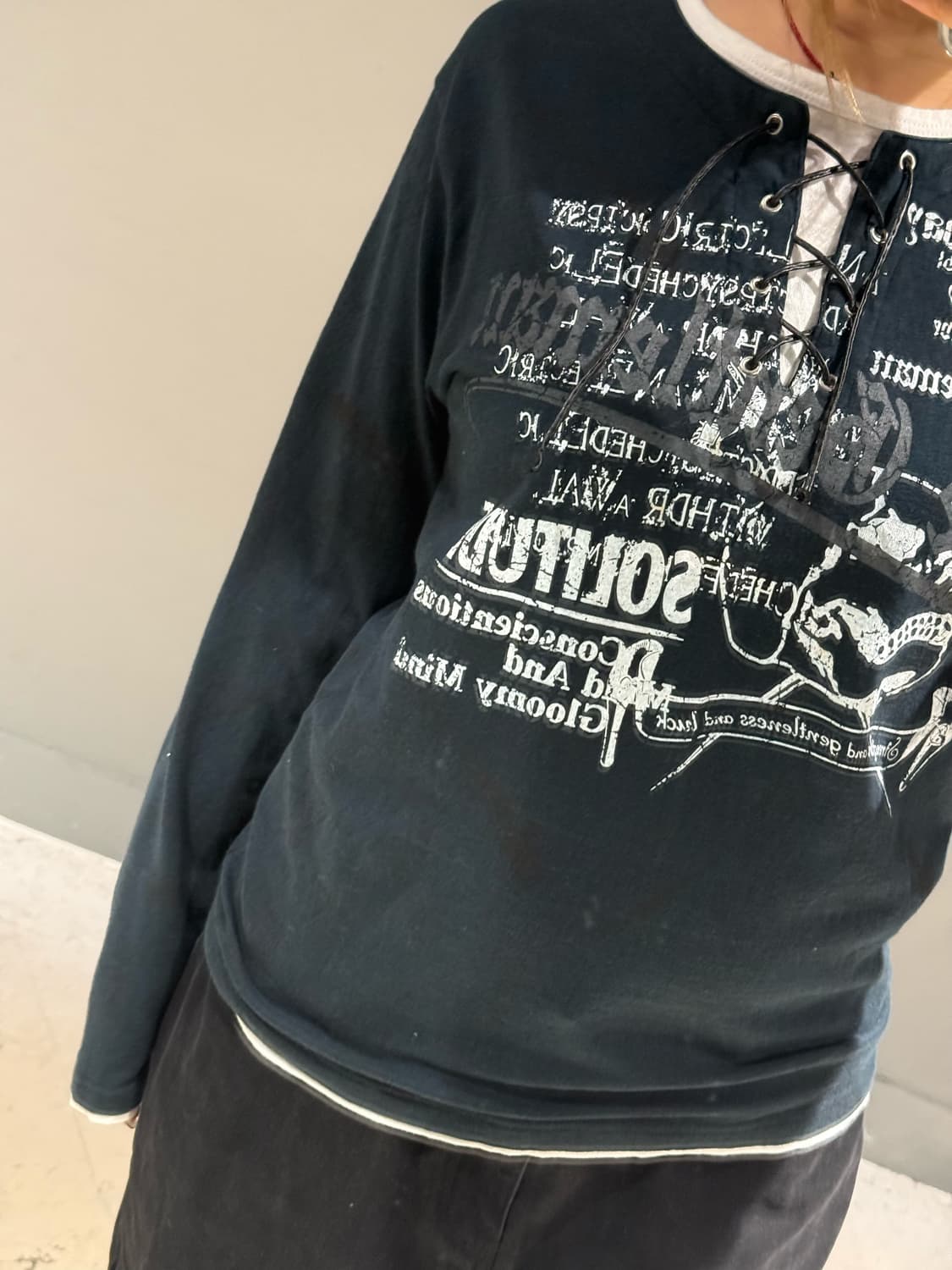 eyelet detail punk printing long sleeve 상품이미지3