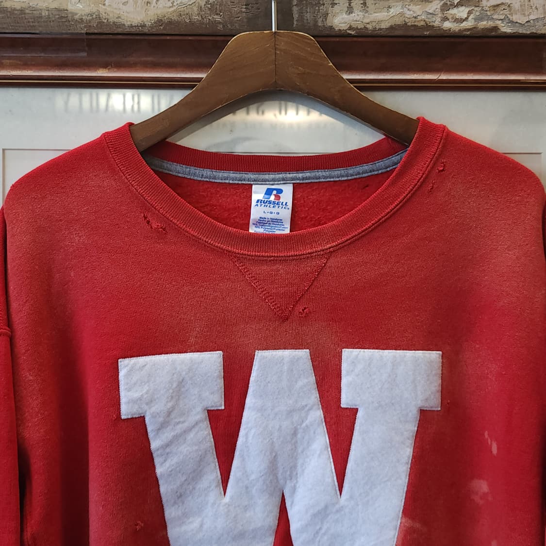 90s 러셀 후드 빈티지 스웻셔츠 썬페이딩 레드 L 상품이미지3