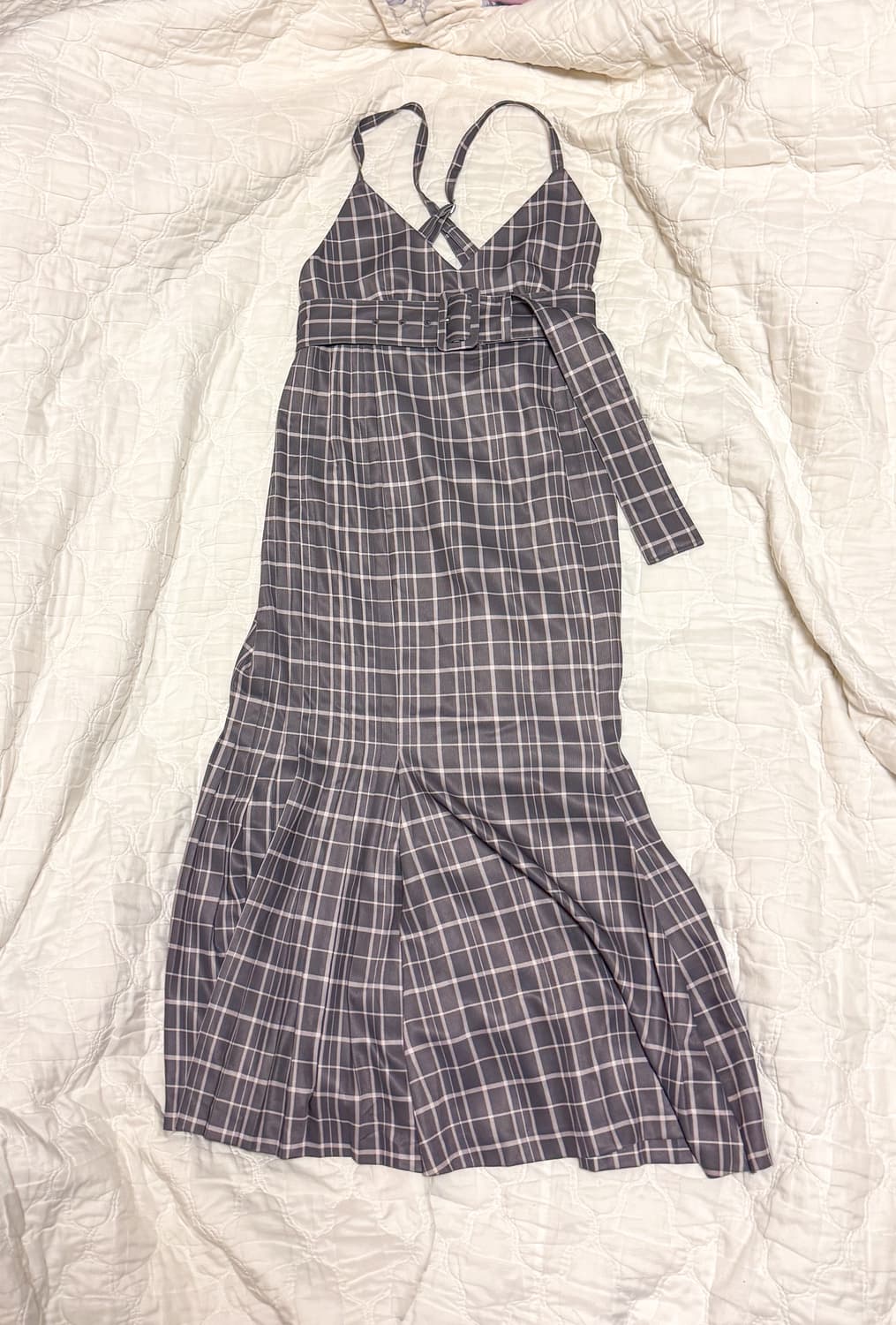 스나이델 플리츠 내로우 롱 원피스  체크 상품이미지6