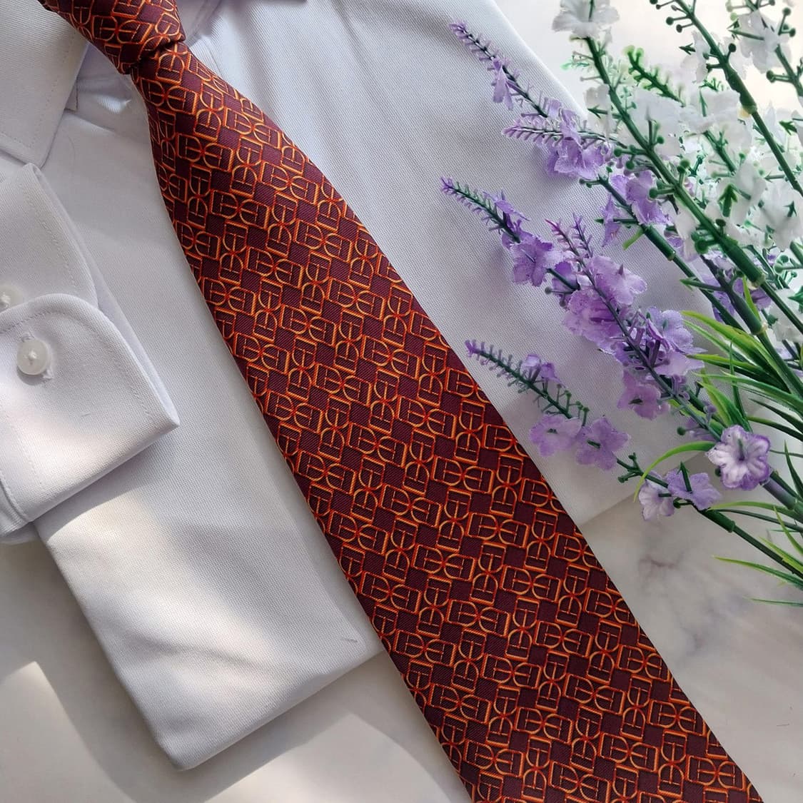 트루사르디 실크 와인 오렌지 로고 패턴 넥타이 9cm A+등급 K1308 상품이미지7